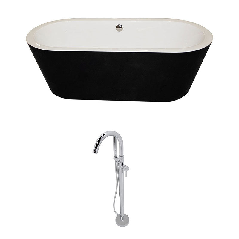 Anzzi Dualita 5.3 ft. Acrylic Freestanding Non-Whirlpool Bathtub in Black and Kros Series Faucet in Chrome