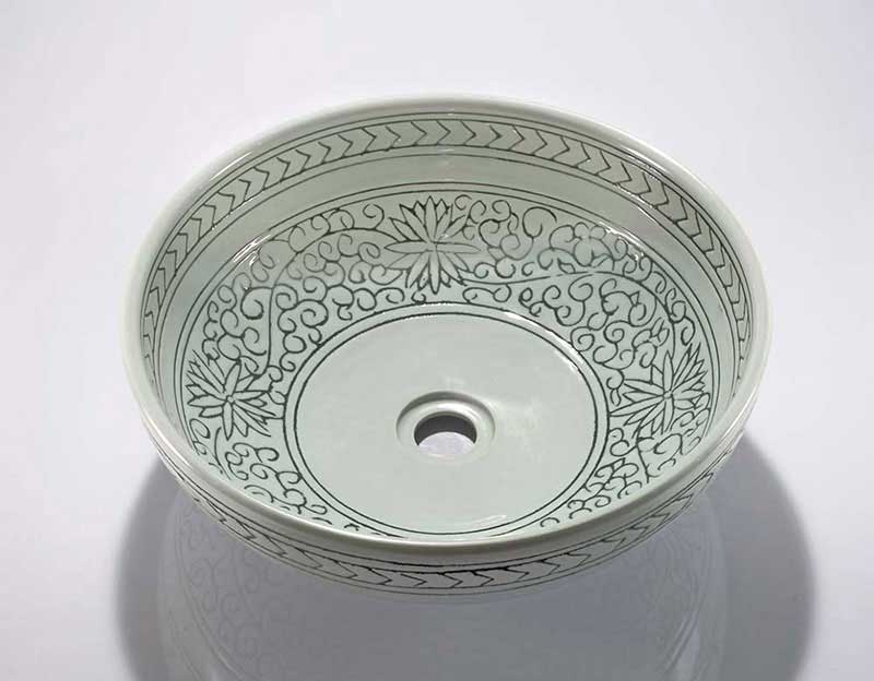 Legion Furniture Porcelain Sink Bowl Light Green Flower, Off White
