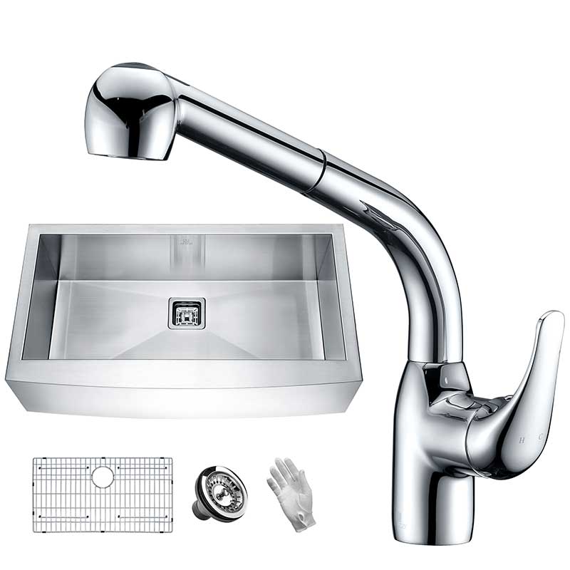Anzzi Elysian Farmhouse 36 in. Single Bowl Kitchen Sink with Faucet in Polished Chrome KAZ36201AS-040