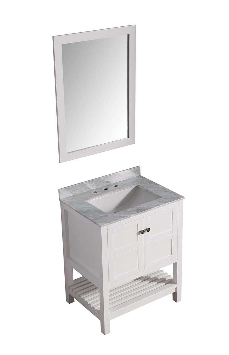 Anzzi Montaigne 30 in. W x 22 in. D Vanity in White with Marble Vanity Top in Carrara White with White Basin and Mirror