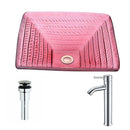 Anzzi Ritmo Series Deco-Glass Vessel Sink in Lustrous Translucent Red with Fann Faucet in Chrome