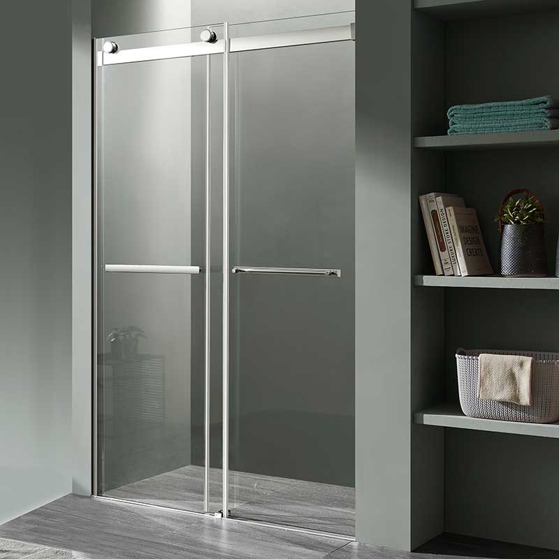 Anzzi Kahn Series 60 in. x 76 in. Frameless Sliding Shower Door with Horizontal Handle in Chrome SD-FRLS05802CH