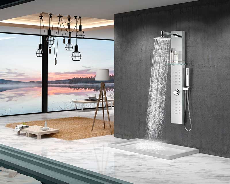 Anzzi Coastal 44 in. Full Body Shower Panel with Heavy Rain Shower and Spray Wand in Brushed Steel SP-AZ075 2