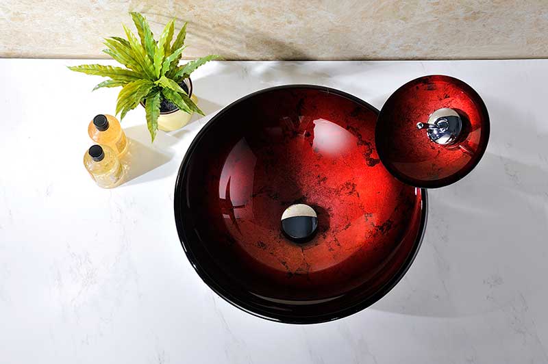 Anzzi Marumba Deco-Glass Vessel Sink in Tempered Red and Black with Matching Chrome Waterfall Faucet LS-AZ8089 4
