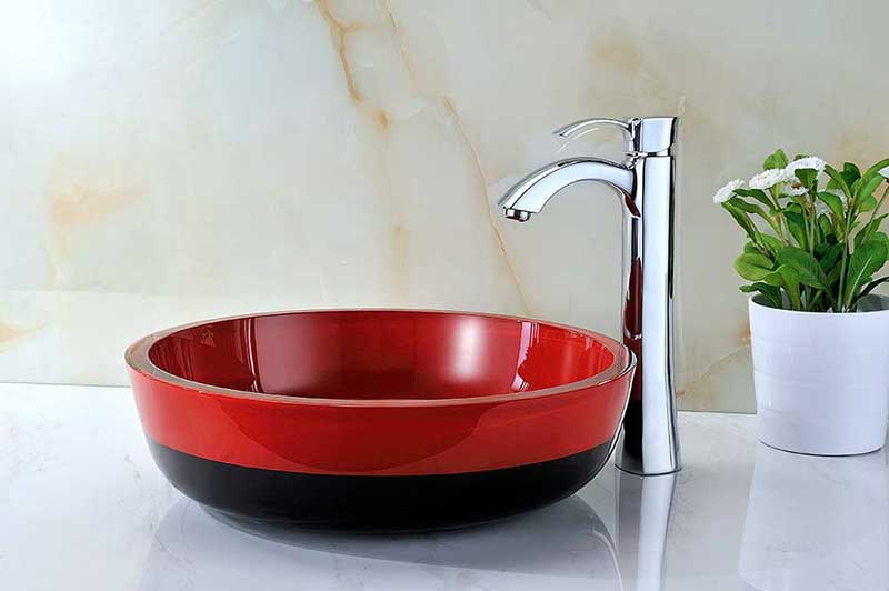 Anzzi Schnell Series Deco-Glass Vessel Sink in Lustrous Red and Black 6