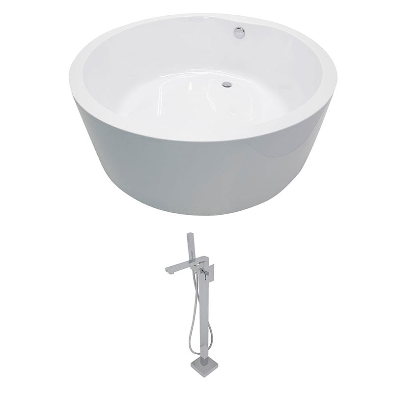 Anzzi Rotunda 4.9 ft. Acrylic Freestanding Non-Whirlpool Bathtub in White and Dawn Series Faucet in Chrome
