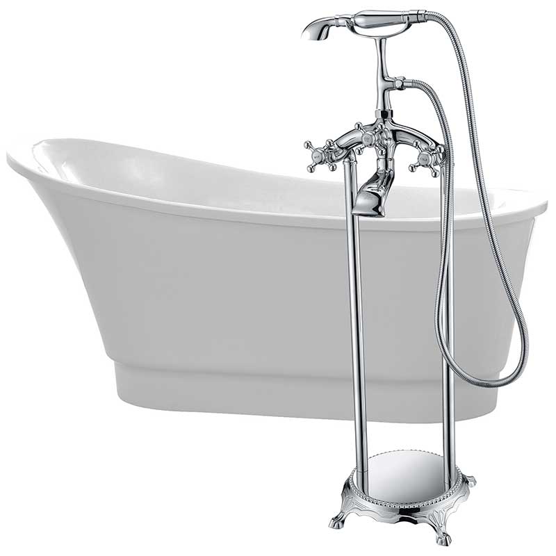 Anzzi Prima 67 in. Acrylic Flatbottom Non-Whirlpool Bathtub in White with Tugela Faucet in Polished Chrome FTAZ095-0052C