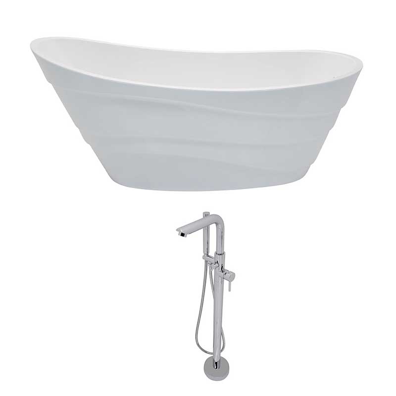 Anzzi Stratus 5.6 ft. Acrylic Freestanding Non-Whirlpool Bathtub in White and Sens Series Faucet in Chrome