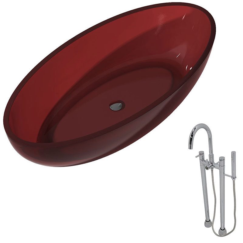 Anzzi Opal 5.6 ft. Man-Made Stone Freestanding Non-Whirlpool Bathtub in Deep Red and Sol Series Faucet in Chrome