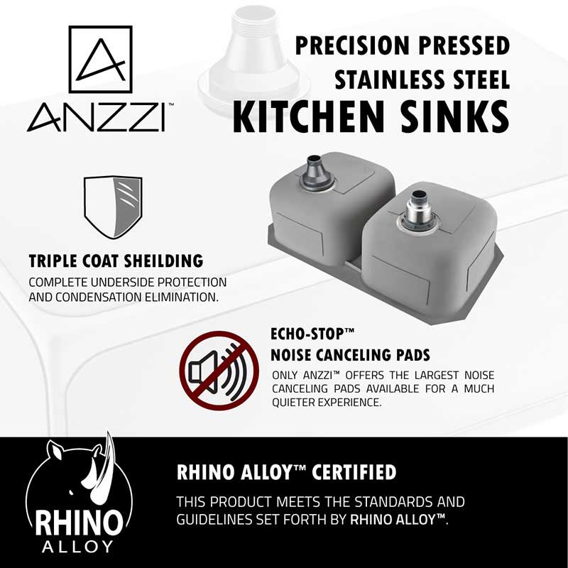 Anzzi MOORE Series 32 in. Under Mount 50/50 Dual Basin Stainless Steel Kitchen Sink 7