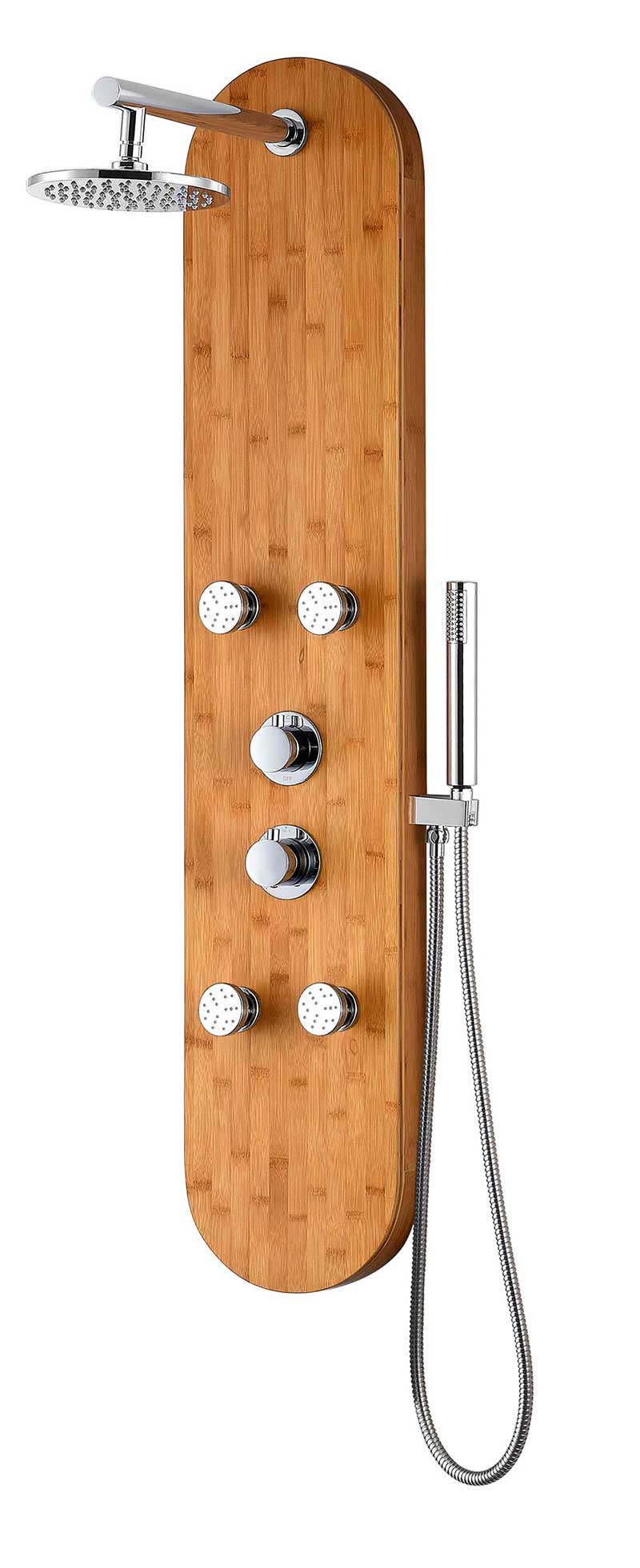 Anzzi CRANE Series 52 in. Full Body Shower Panel System with Heavy Rain Shower and Spray Wand in Natural Bamboo