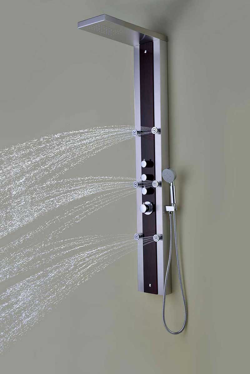 Anzzi Kiki 59 in. 6-Jetted Full Body Shower Panel with Heavy Rain Shower and Spray Wand in Mahogany Style Deco-Glass  11