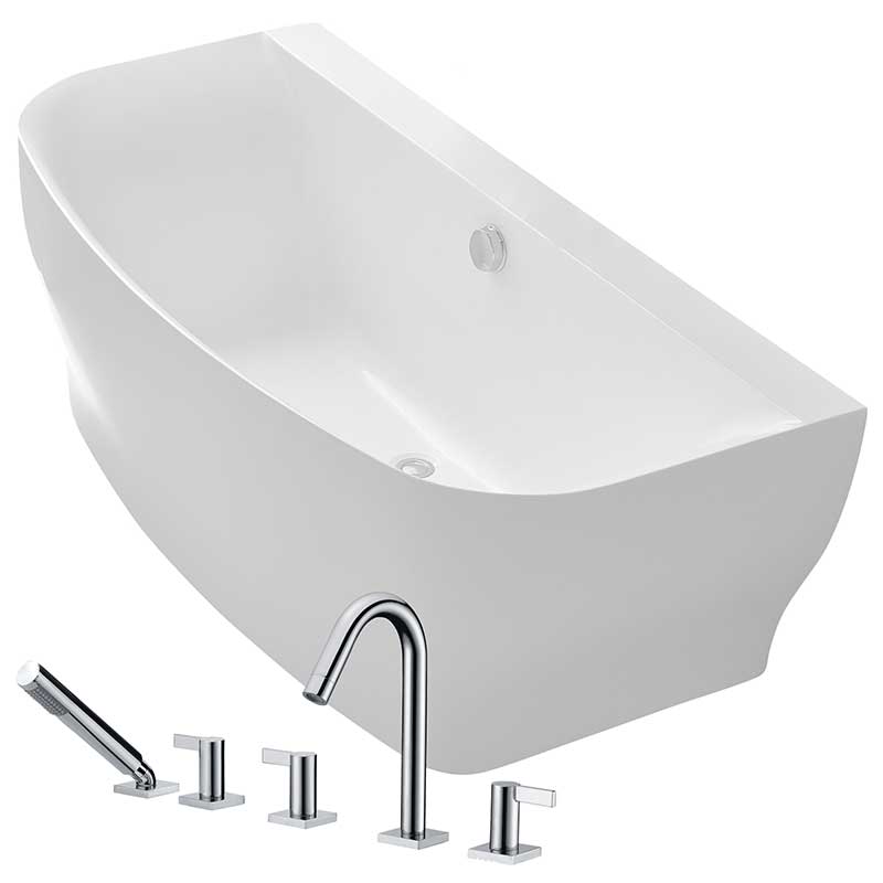 Anzzi Bank 64.9 in. Acrylic Flatbottom Non-Whirlpool Bathtub in White with Snow Faucet in Polished Chrome FTAZ112-375