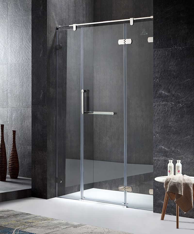 Anzzi Emperor Series Right Side 55.11 in. x 78.74 in. Semi-Frameless Hinged Shower Door in Chrome with Handle SD-AZ35CH-R