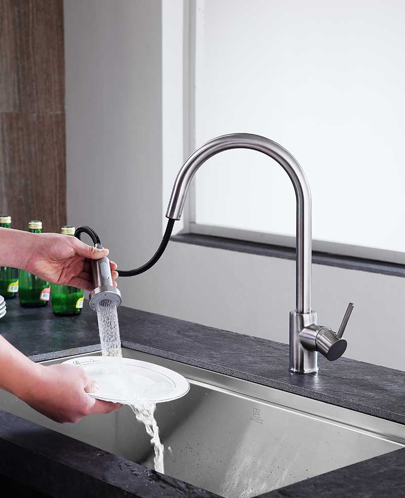 Anzzi Tycho Single-Handle Pull-Out Sprayer Kitchen Faucet in Brushed Nickel KF-AZ213BN 6