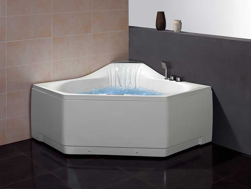 Ariel Bath 59" x 59" Corner Whirlpool Tub with Waterfall Faucet