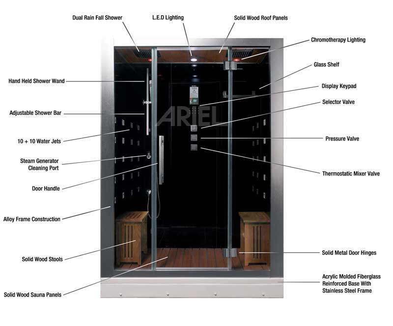 Ariel Bath Platinum 59" x 32" x 87.4" Neo-Angle Door Steam Shower 8