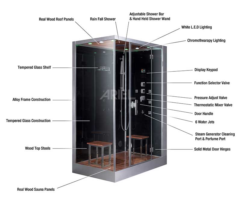 Ariel Bath Platinum 59" x 35.4" x 89.2" Pivot Door Steam Shower with Right Side Configuartion 2